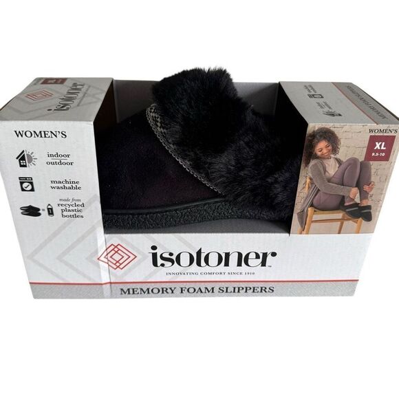Isotoner Women’s Classic Comfort Memory Foam Slippers Size 9.5/10 Black - Picture 2 of 7